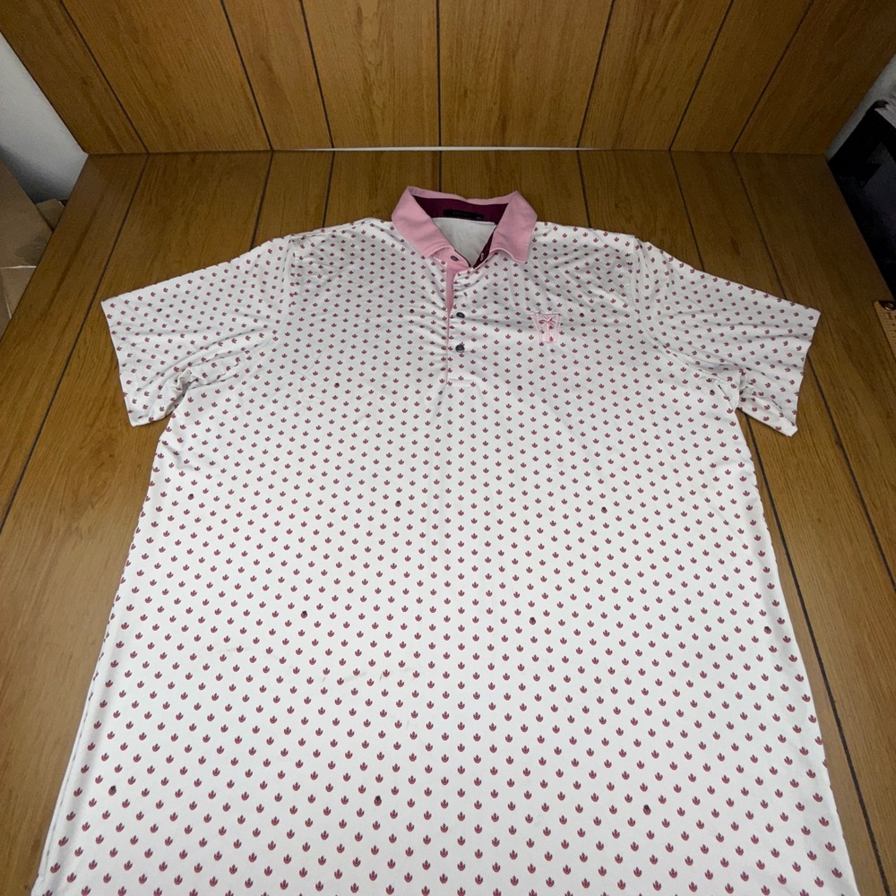 Greyson XXL‎ Golf Polo Shirt White Pink Leaf Palm Tree Print Men's